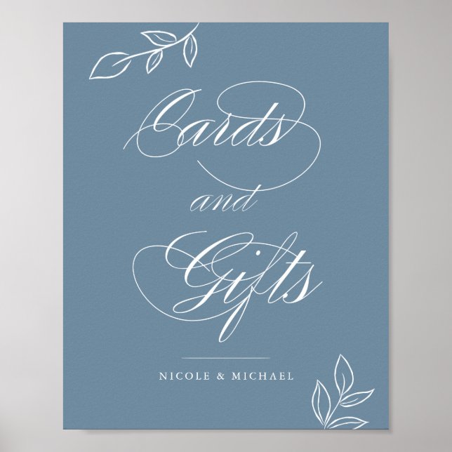 Dusty Blue Botanical Cards & Gifts Wedding Sign (Front)