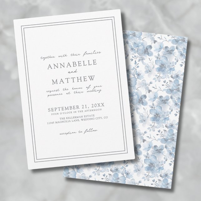 Dusty Blue Botanical Classic Elegant Wedding Invitation (Dusty Blue Botanical Classic Elegant Wedding Invitation)