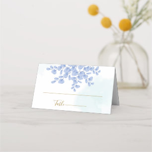 Dusty Blue Botanical Eucalyptus Leaves Wedding Place Card