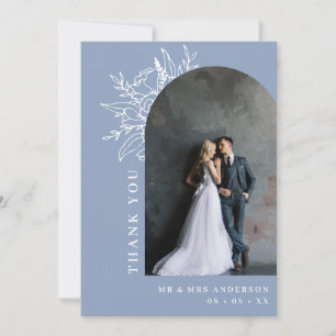 Dusty Blue Botanical Floral Arch Photo Wedding Thank You Card