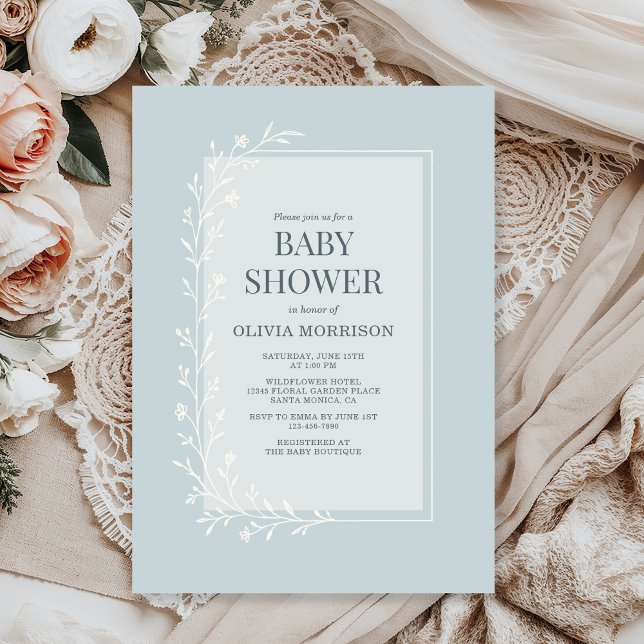 Dusty Blue Botanical Floral Baby Shower Invitation (Creator Uploaded)