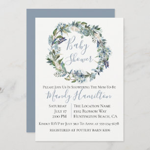 Dusty Blue Botanical Floral Baby Shower Invitation