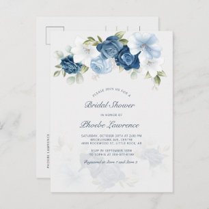 Dusty Blue Botanical Floral Bridal Shower Invitation Postcard