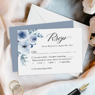 Dusty Blue Botanical Floral Budget Small RSVP Card