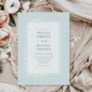 Dusty Blue Botanical Floral Wedding Invitation