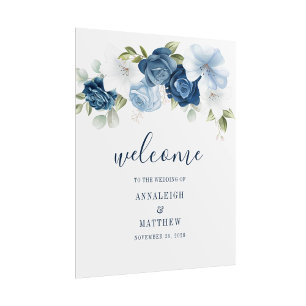 Dusty Blue Botanical Floral Wedding Welcome Poster