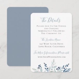 Dusty Blue Botanical Foliage Wedding Details Invitation