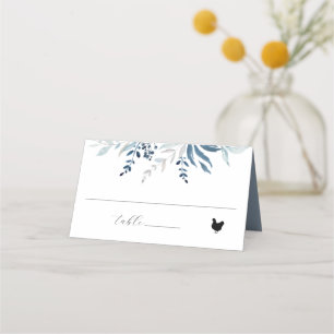 Dusty Blue Botanical Foliage Wedding Meal Icon Place Card