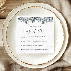 Dusty Blue Botanical Greenery Fun Facts Wedding Napkin