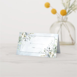 Dusty Blue Botanical Greenery Watercolor Place Card