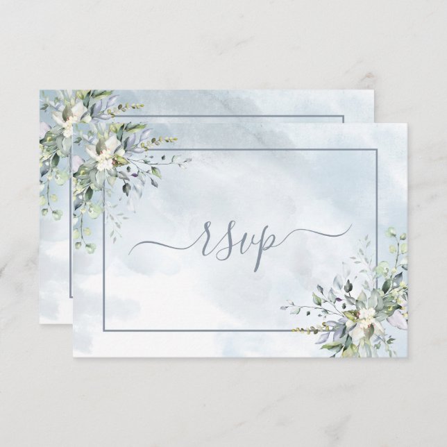 Dusty Blue Botanical Greenery Watercolor RSVP (Front/Back)