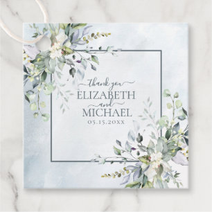 Dusty Blue Botanical Greenery Watercolor Wedding Favour Tags