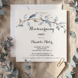 Dusty Blue Botanical Housewarming Party Invitation
