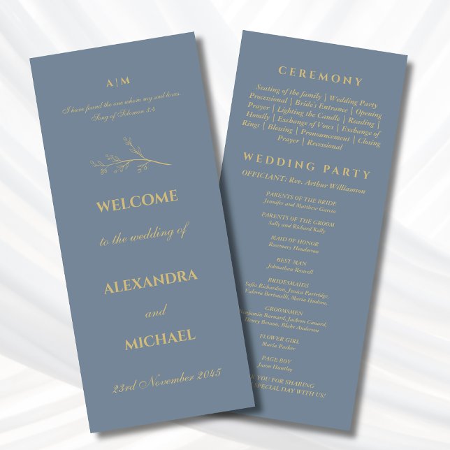 Dusty Blue Botanical Minimalist Christian Wedding  Program (Creator Uploaded)