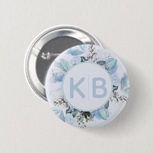 Dusty Blue Botanical Monogram 6 Cm Round Badge