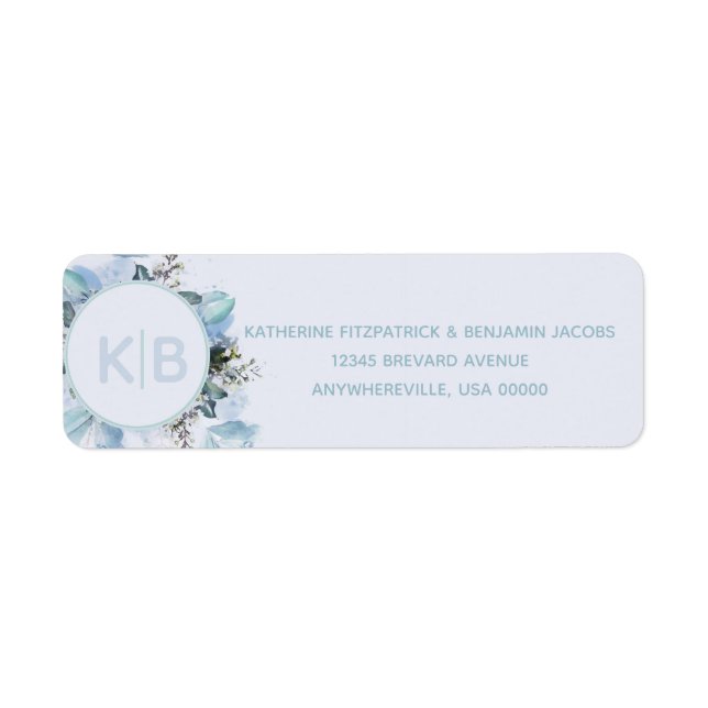 Dusty Blue Botanical Monogrammed Return Address Label (Front)