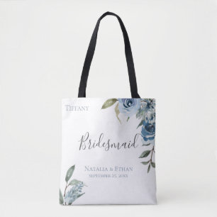 Dusty Blue Botanical Personalised Bridesmaid Tote Bag