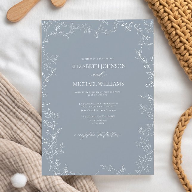 Dusty Blue Botanical QR Code Wedding Invitation (Creator Uploaded)