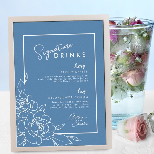 Dusty Blue Botanical Signature Drink Wedding Sign (Creator Uploaded)