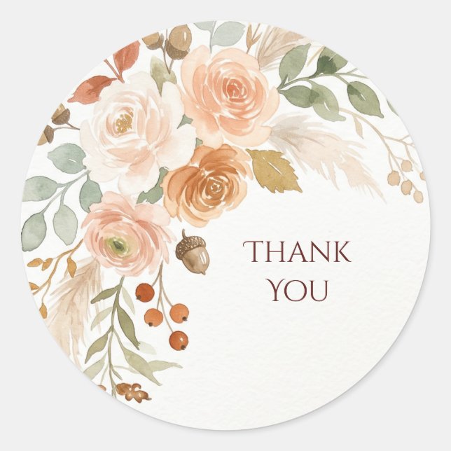 Dusty Blue Botanical Thank You Classic Round Sticker (Front)