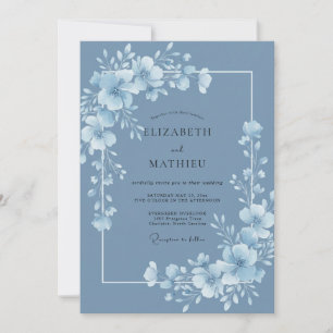 Dusty Blue Botanical Watercolor Wedding Invitation