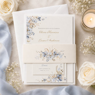 Dusty Blue Botanical Wedding Belly Band Invitation Belly Band