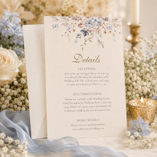 Dusty Blue Botanical Wedding Details Card