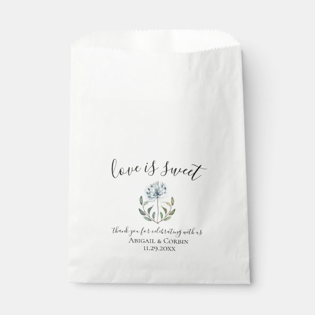 Dusty Blue Botanical Wedding Favour Bag (Front)