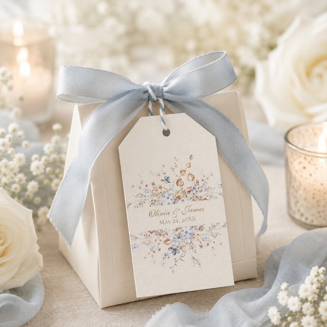 Dusty Blue Botanical Wedding Favour Tag (Dusty Blue Botanical Wedding Favor Tag)