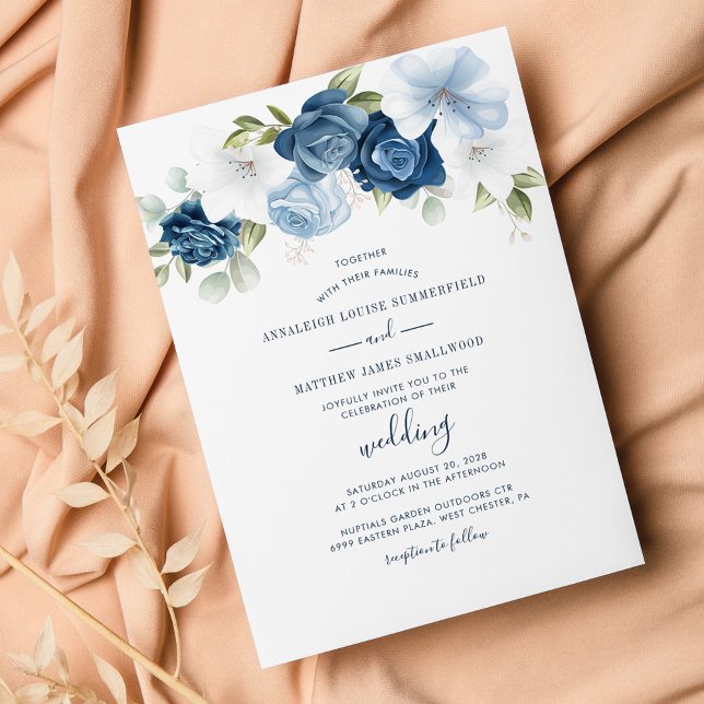 Dusty Blue Botanical Wedding Invitation (Creator Uploaded)
