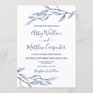 Dusty blue botanical wedding invitation