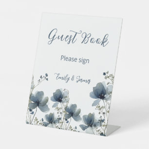 Dusty Blue Botanical Wedding Pedestal Sign