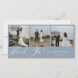 Dusty Blue Botanical Wedding Photo Thank You Card