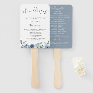 Dusty Blue Botanical Wedding Program Hand Fan