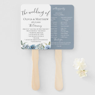 Dusty Blue Botanical Wedding Program Hand Fan