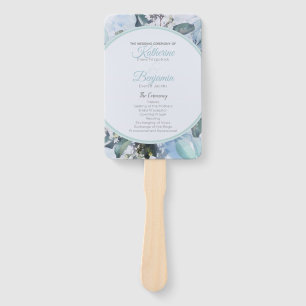 Dusty Blue Botanical Wedding Program Hand Fan