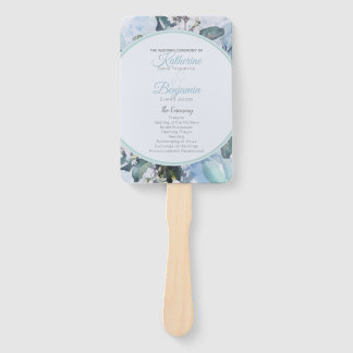 Dusty Blue Botanical Wedding Program Hand Fan