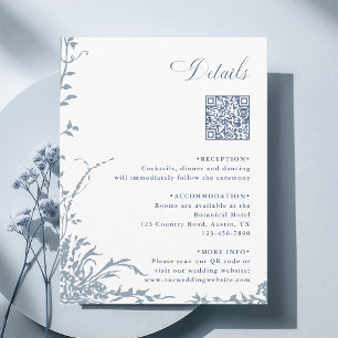Dusty Blue Botanical Wedding QR Code Details Enclosure Card