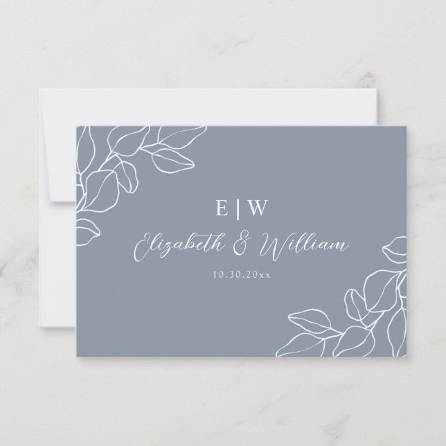 Dusty Blue Botanical Wedding RSVP CARD (Front)
