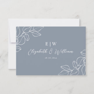 Dusty Blue Botanical Wedding RSVP CARD