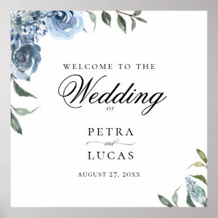 Dusty Blue Botanical Wedding Welcome Poster