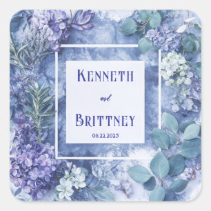 Dusty Blue Botanical Wedding with Greenery Square Sticker