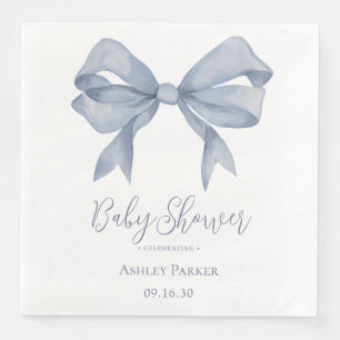 Dusty Blue Bow Boy Baby Shower Napkin