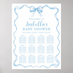 Dusty Blue Bow Boy Baby Shower Seating Chart Sign