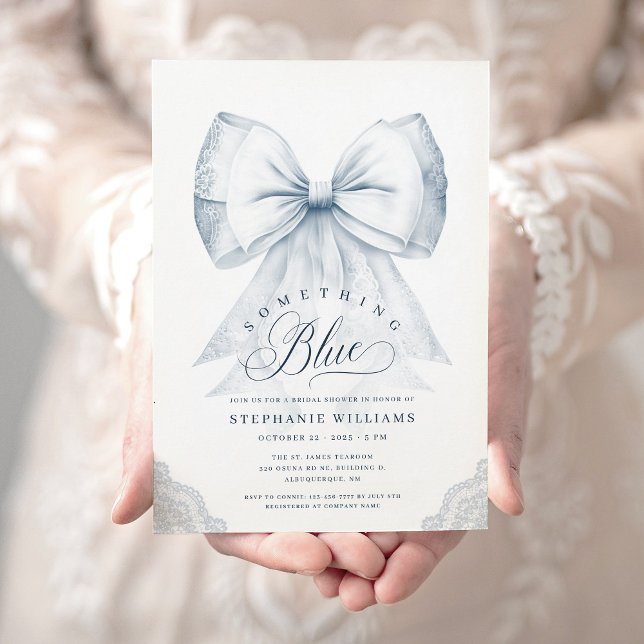 Dusty Blue Bow Bridal Shower Invitation (Creator Uploaded)