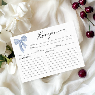 Dusty Blue Bow Bridal Shower Recipe Card