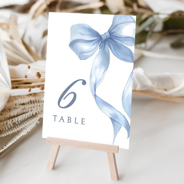Dusty Blue Bow Bridal Shower Table Number (Creator Uploaded)
