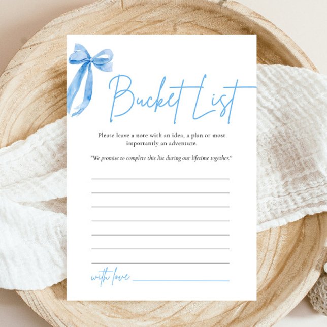 Dusty Blue Bow Bucket List Bridal Shower Game Invitation (Modern Watercolor Dusty Blue Bow Bucket List Bridal Shower Game)
