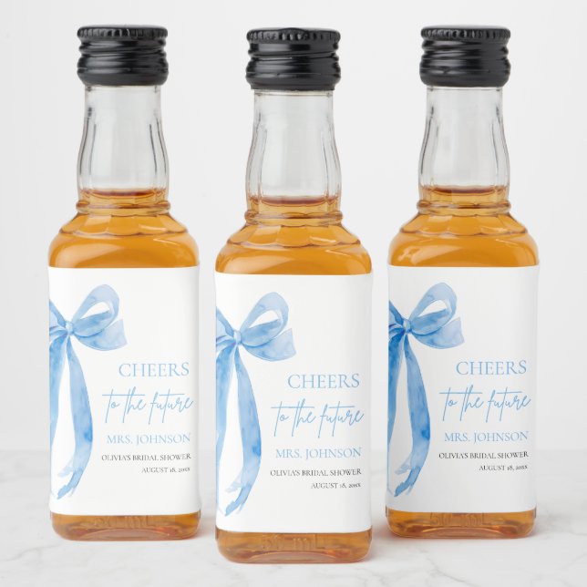 Dusty Blue Bow Cheers To The Future Bridal Shower  Liquor Bottle Label (Bottles)