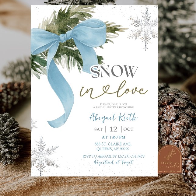 Dusty Blue Bow Coquette Winter Bridal Shower Invitation (Creator Uploaded)